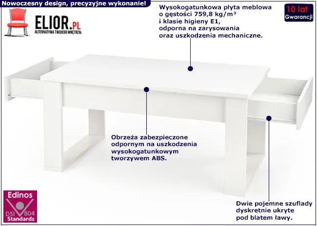 Biała Prostokątna Ława Z Szufladami M9-K42