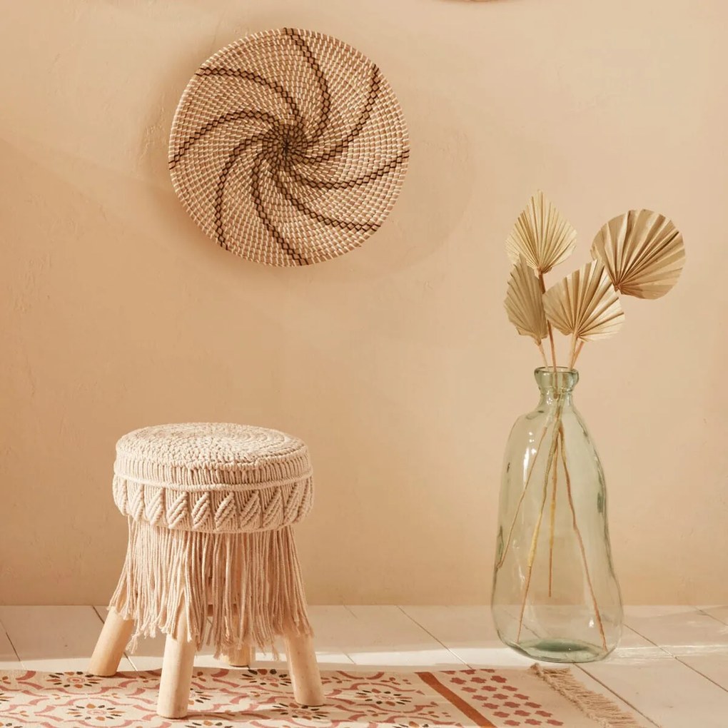 Stołek boho z siedziskiem pokrytym makramą, wys.42 cm