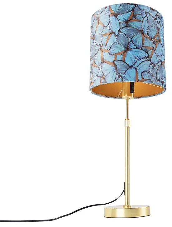 Lampa stołowa złota/mosiężna z abażurem z weluru z motylami 25 cm - Parte klasyczny/Antyczny Oswietlenie wewnetrzne