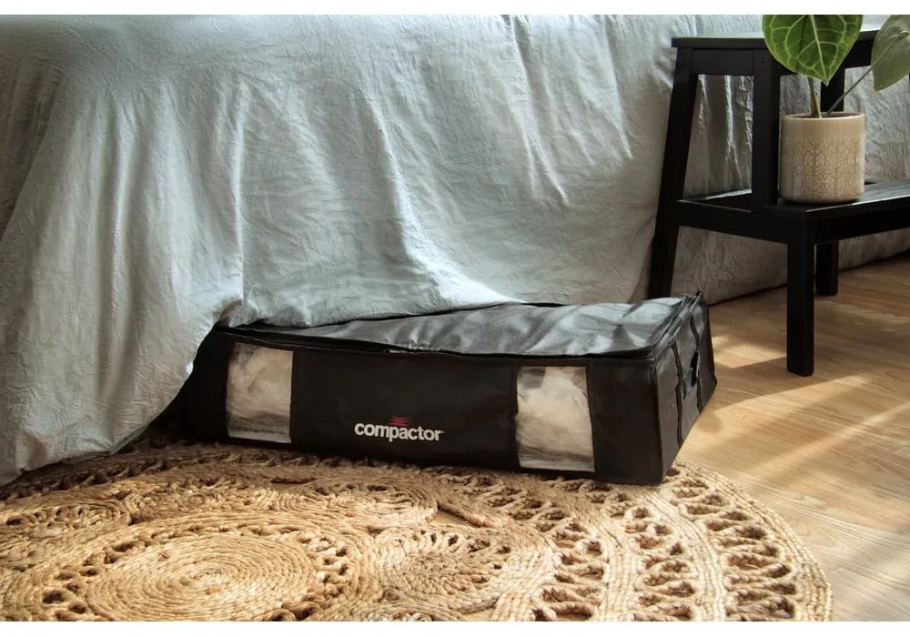 Czarny pojemnik na ubrania pod łóżko Compactor XXL Black Edition 3D, 145 l