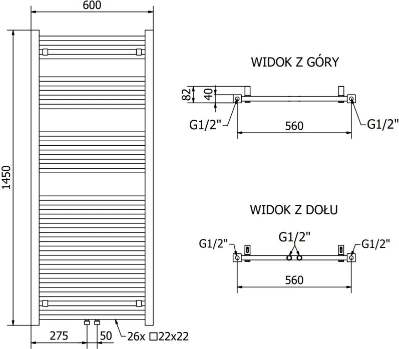 Mexen Pluton grzejnik łazienkowy 1450 x 600 mm, 835 W, biały - W106-1450-600-00-20
