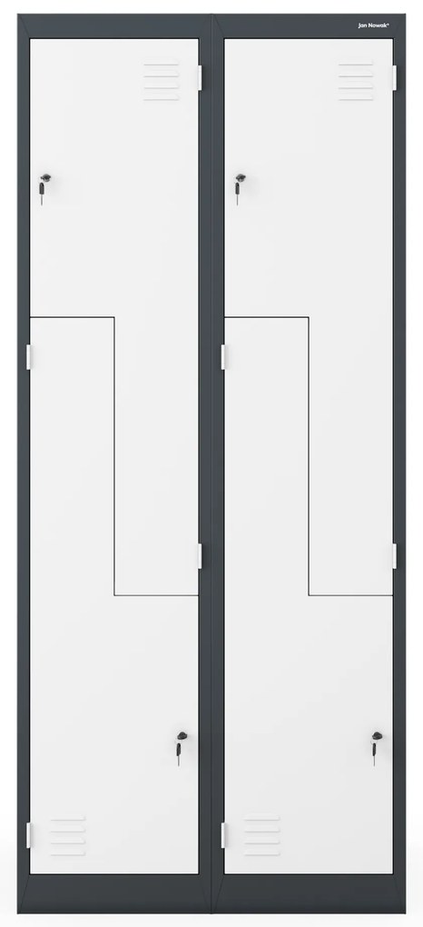 Szafa socjalna ubraniowa typu l, czterokomorowa, antracytowo-biała, 800x1850x450 mm: JULIA