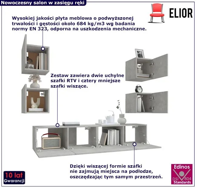 Wisząca modułowa meblościanka w kolorze beton - Levon