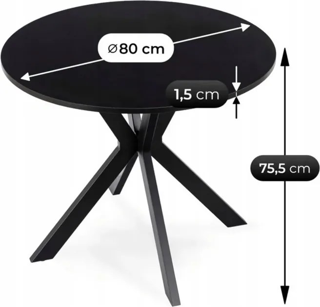 Stół Okrągły LAUREN 80 cm Czarny Loft Nowoczesny