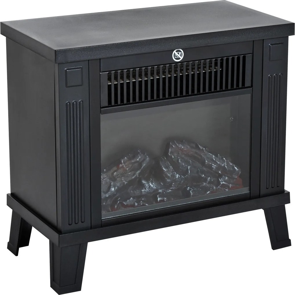 HOMCOM Kominek elektryczny wolnostojący 600W 1200W czarny z efektem płomieni | Aosom PL