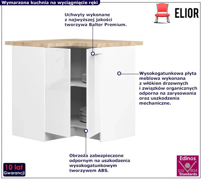 Narożna dolna szafka kuchenna w kolorze biały połysk Cristal 3X