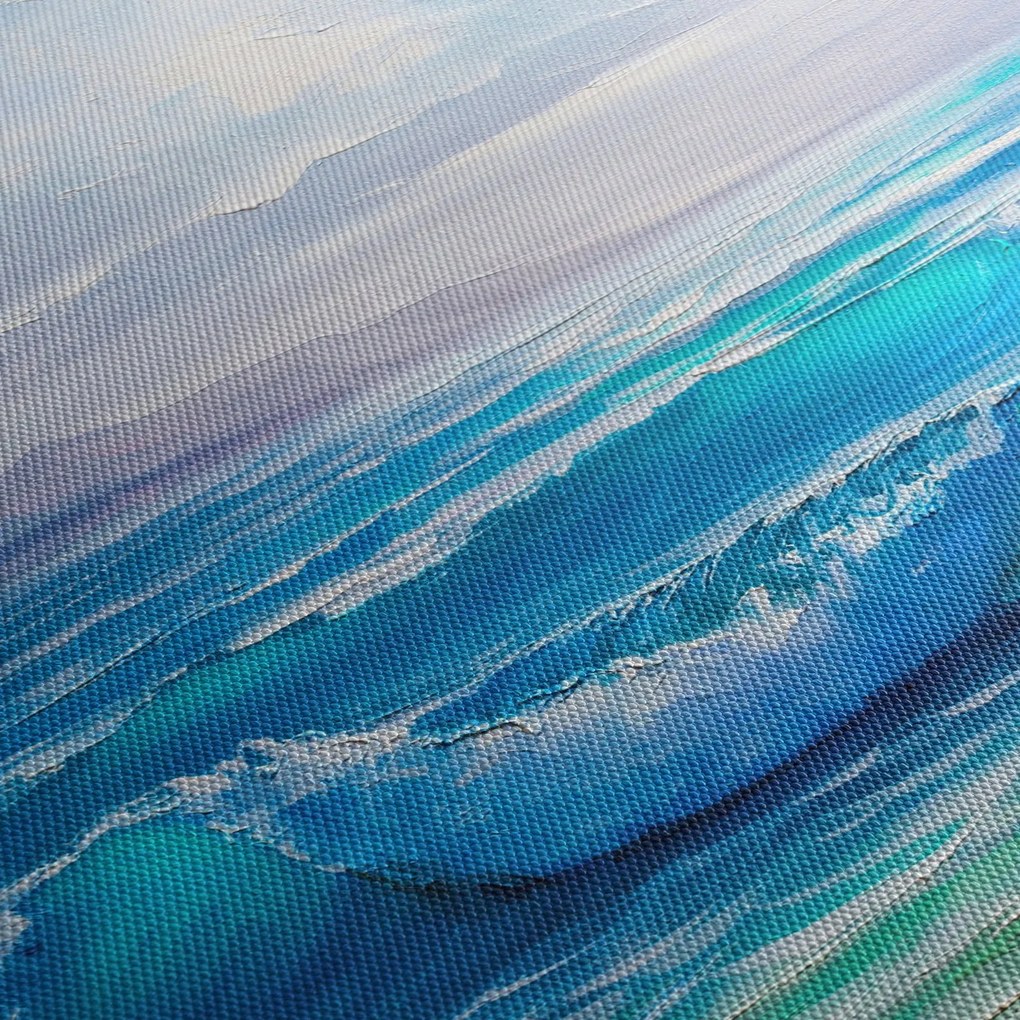Obraz - Obraz olejny przedstawiający morze z mewami (z zegarem) (90x30 cm)
