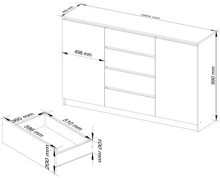 Komoda do biura z szufladami i pólkami olcha H9-P62