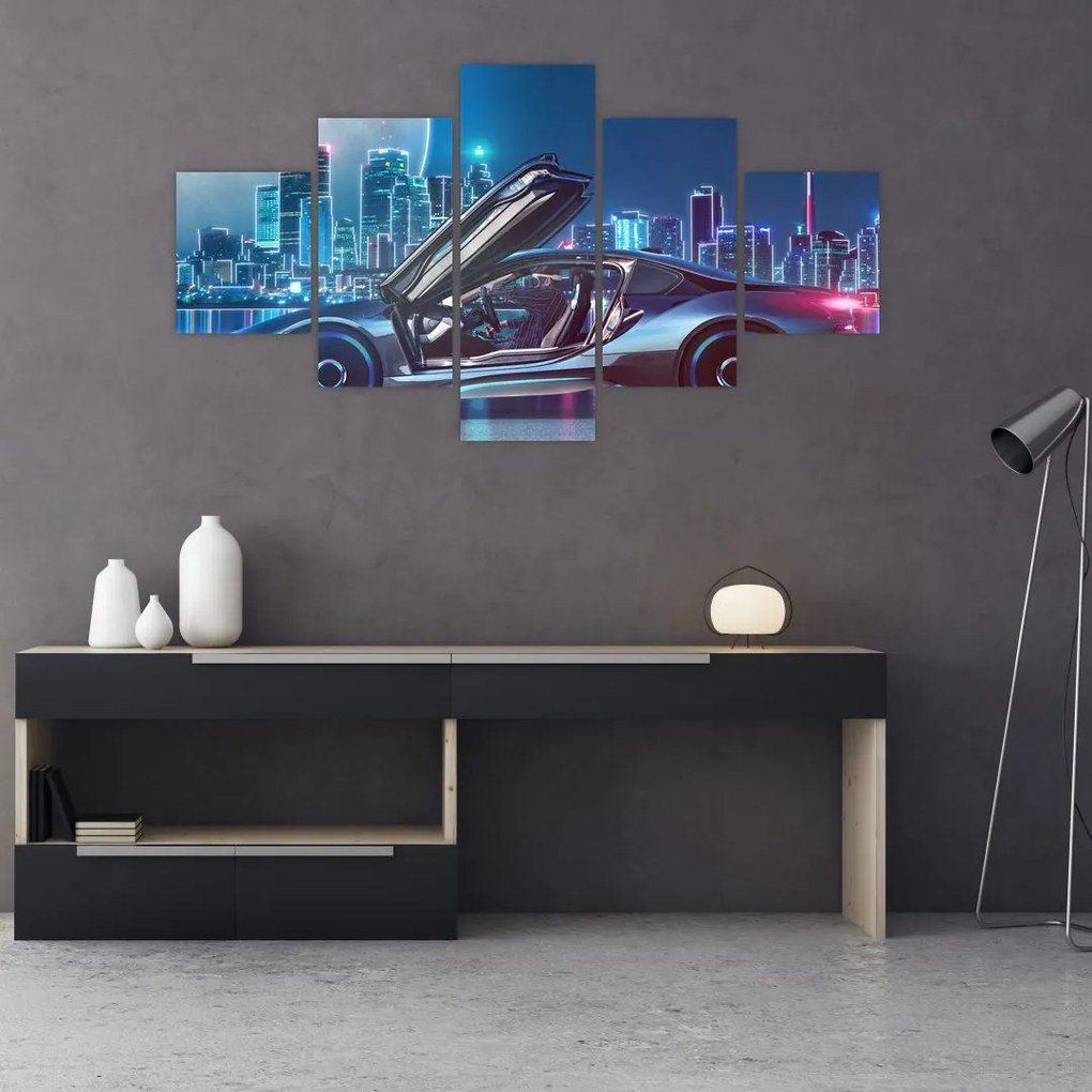 Obraz samochodu wyścigowego w nocy (125x70 cm)