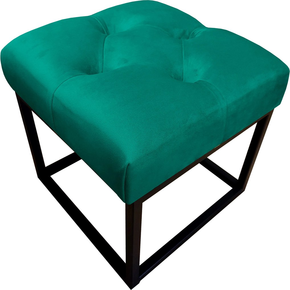 Pufa CHESTERFIELD tkanina Welur loft ławka podnóżek metal : Kolor Stelaża - Czarny , Kolor tkaniny - VELVET - MG20, Typ tkaniny - Velvet