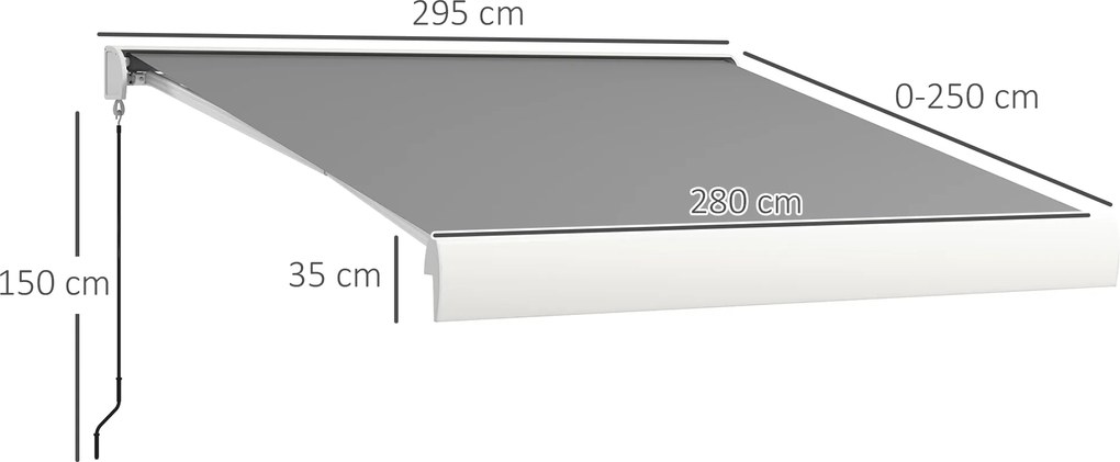 Outsunny Markiza, elektryczna/ręczna wysuwana, pełna kasetonowa, pilot zdalnego sterowania, rama aluminiowa, 3 x 2,5 m, Jasnoszary