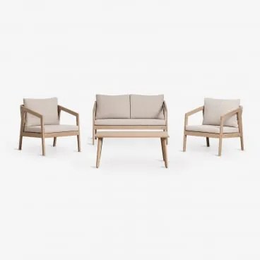 Zestaw Ogrodowy Z Dwuosobową Sofą, 2 Fotelami I Stolikiem Kawowym Z Drewna Akacjowego I Plecionej Liny Kaela Jasny Akacjowy Brąz - Sklum