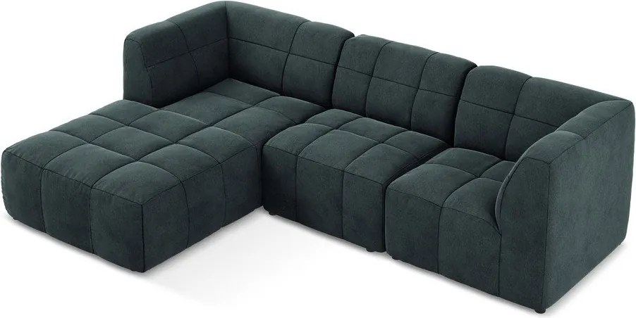 Niebieski aksamitny narożnik (lewostronny/z szezlongiem) Aloha – Makamii