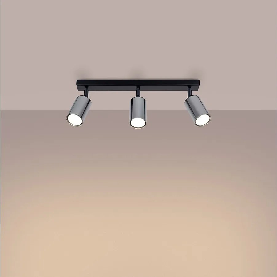 Plafony nowoczesny Glois, stal - 3 źródło światła 3000K - L.45 x H.18.5 cm - czarny/chrom