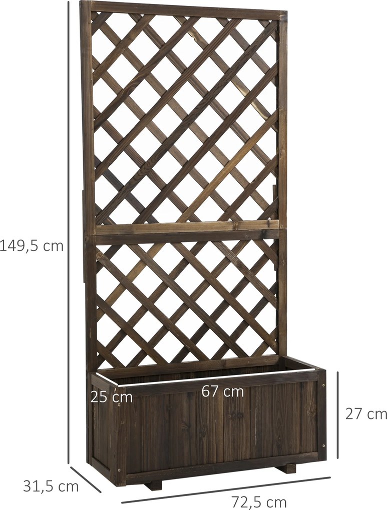 Outsunny Skrzynka na Kwiaty z Kratką Drewniana Pergola dla Roślin Pnących Kolor Węglowy 72.5x31.5x149.5cm | Aosom PL