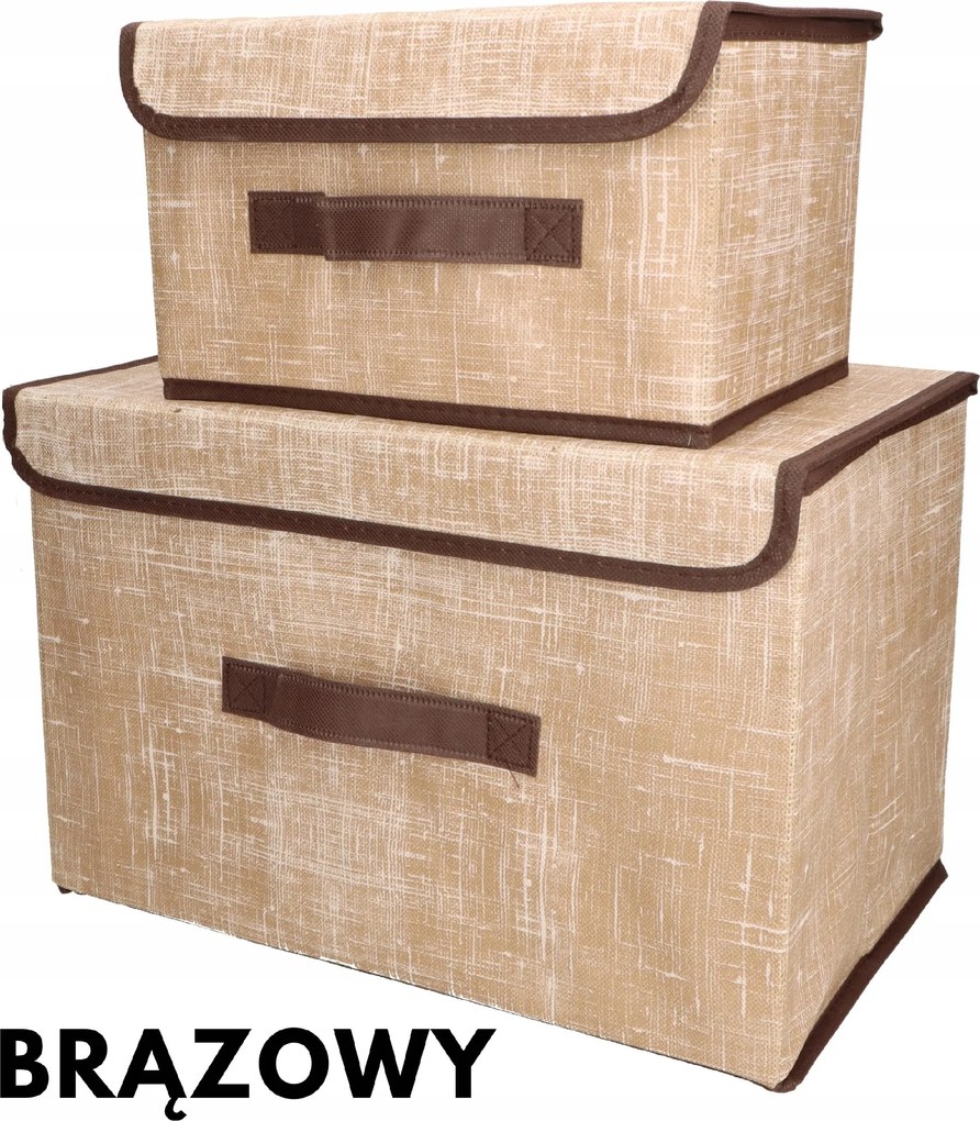 Organizery tekstylne brąz 38x25x23 cm + 26x20x16cm kpl. 2 sztuk z pokrywami