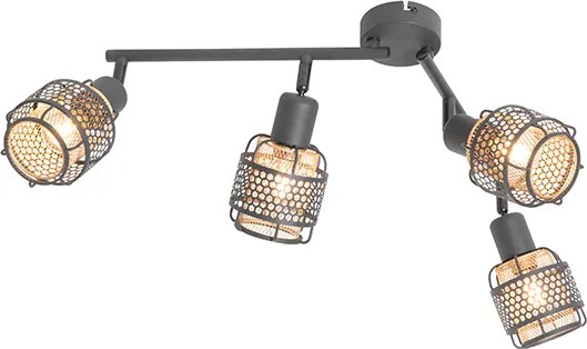 Designerska lampa sufitowa czarna ze złotem 4-światłowa owalna - Noud