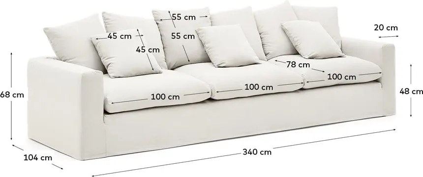 Biała lniana sofa 340 cm Nora – Kave Home