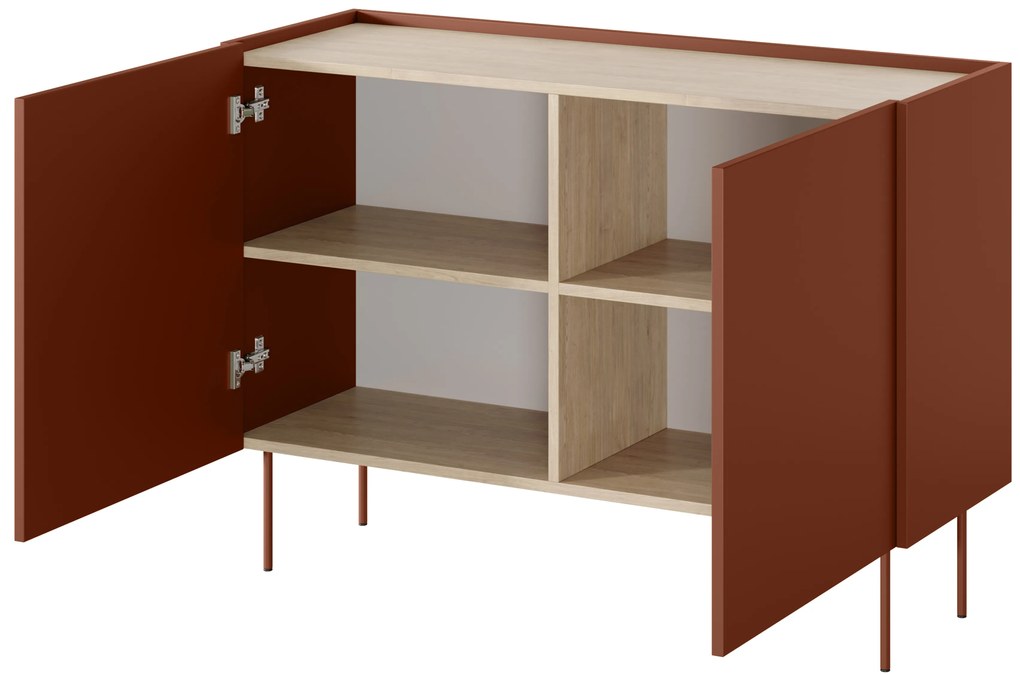 Komoda Desin 120 cm dwudrzwiowa - ceramic red / dąb nagano