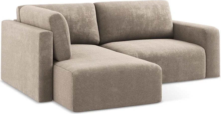 Beżowy rozkładany narożnik ze schowkiem z tkaniny szenilowej (lewostronny/w kształcie litery L) Kona – Makamii