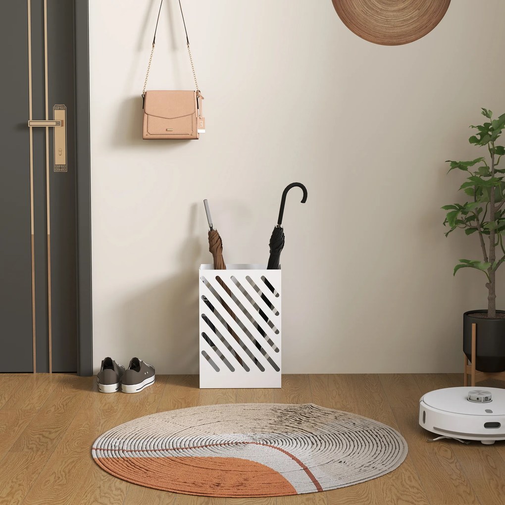 HOMCOM Stojak na parasole stalowy z tacką ociekową i 4 hakami biały nowoczesny design | Aosom PL