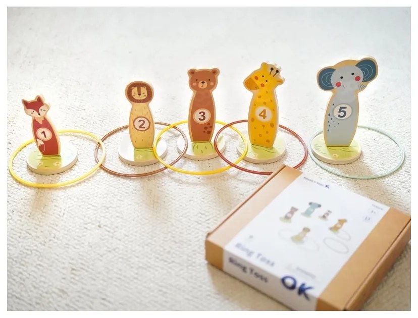 Tooky toy rzut do celu drewniana gra zręcznościowa obręcze 15 el.