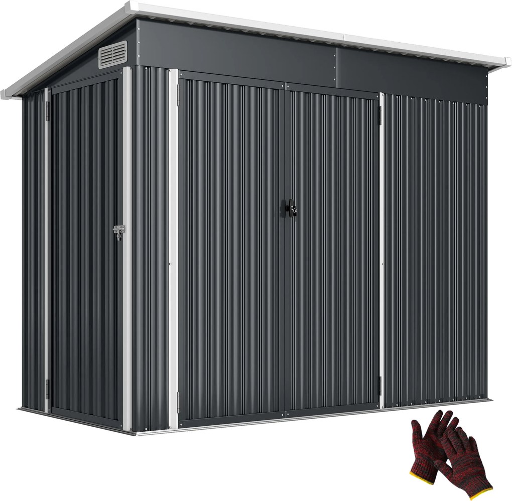 Outsunny Metalowy domek narzędziowy 2,68 m², zamykany domek z 3 drzwiami, wentylacja, dach jednospadowy, rękawice | Aosom PL