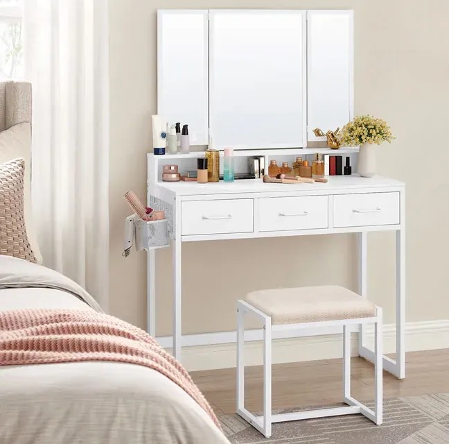 Biała toaletka do pokoju z taboretem A1-H66