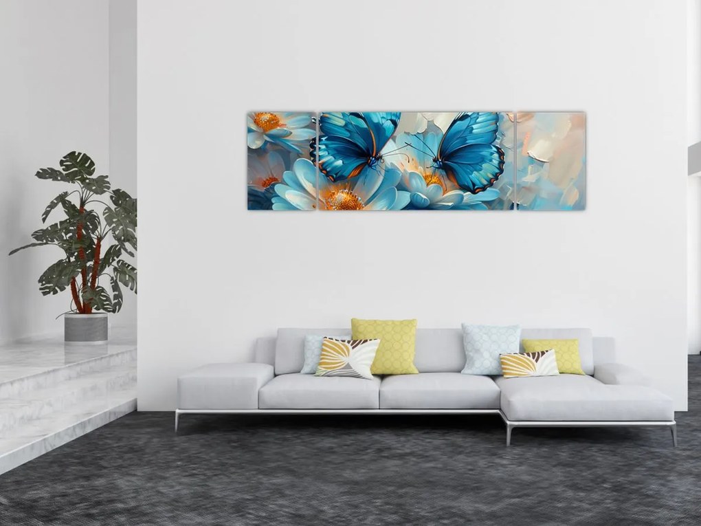 Obraz - Niebieskie motyle (170x50 cm)