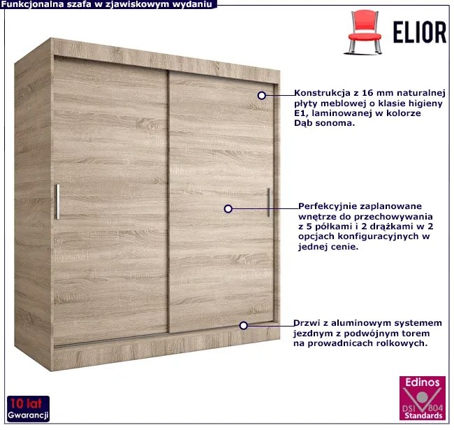 Szafa przesuwna 180 cm dąb sonoma - Erco 5X