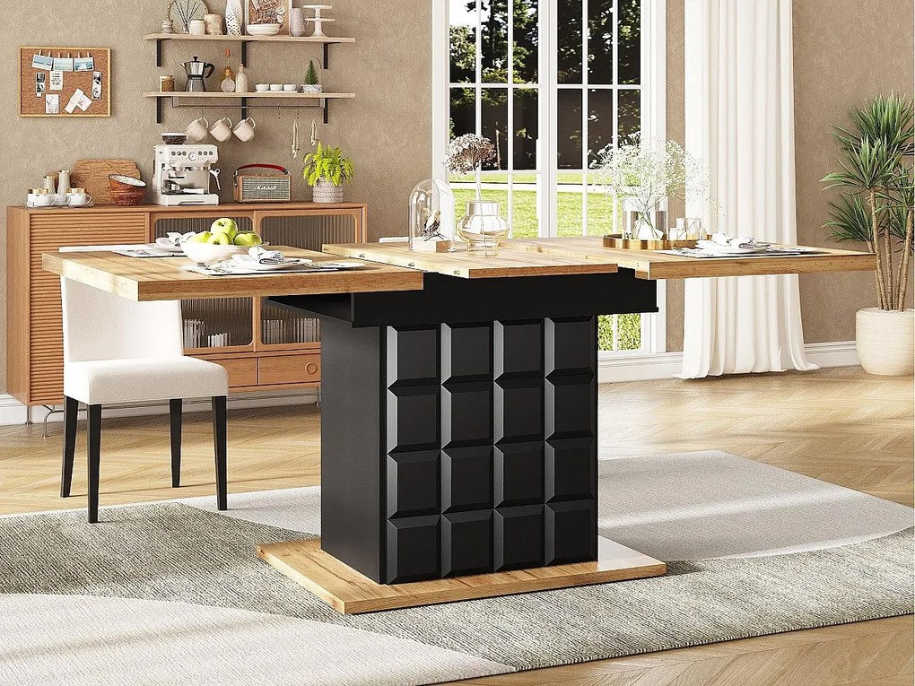 Stół rozsuwany jadalniany 110-140×80cm - 4-6 osób - z 2 drzwiami - stół w kratę - Czarny