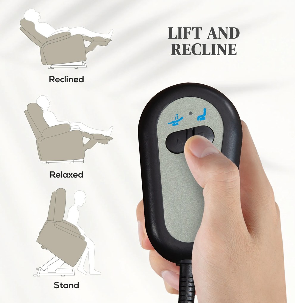 HOMCOM Fotel relax z elektryczną pomocą wstania, regulowalne oparcie/podnóżek, do 120 kg, 66 x 90 x 96 cm, Kolor beżowy