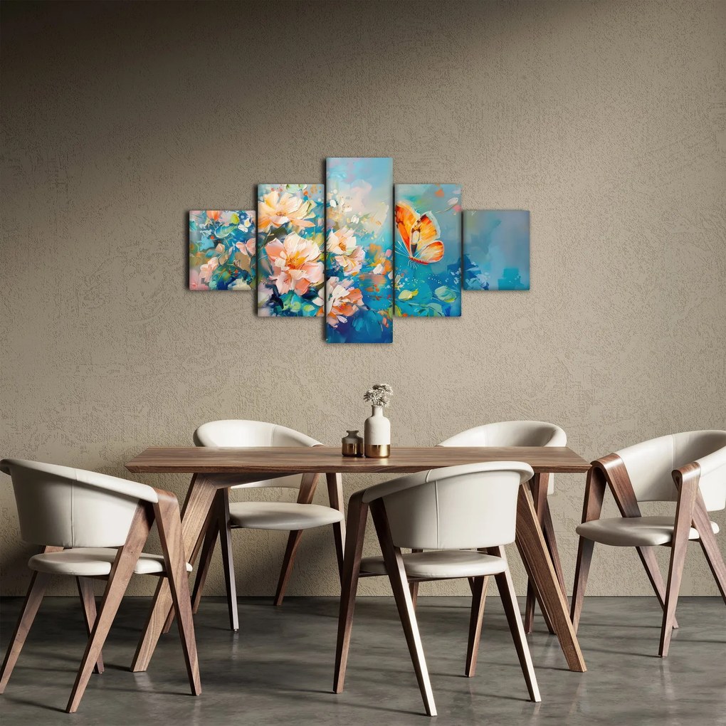 Obraz - Motyl i kwiaty, obraz olejny II. (125x70 cm)