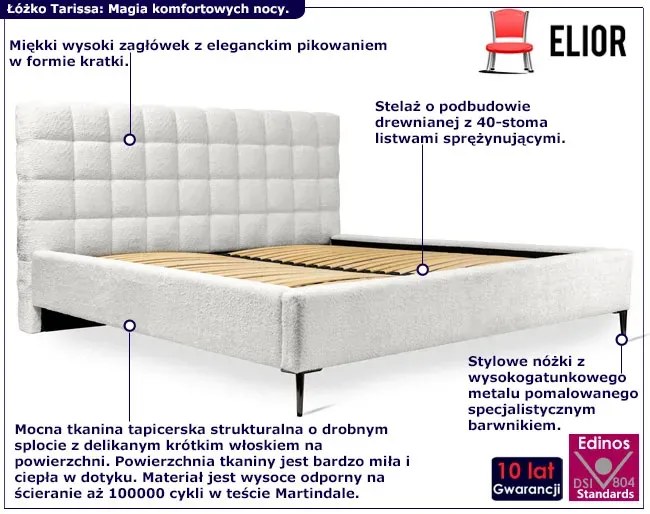 Łóżko tapicerowane z pikowanym zagłówkiem ecru W4-S89