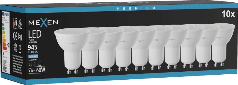Mexen Nova 10x żarówka LED GU10, 9W, Zimna - 6500K, 945 lm - L108-GU10-0965-01x10