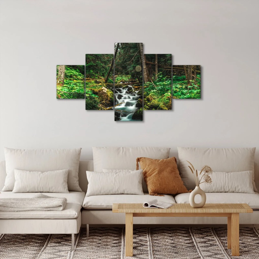 Obraz strumienia w lesie (125x70 cm)