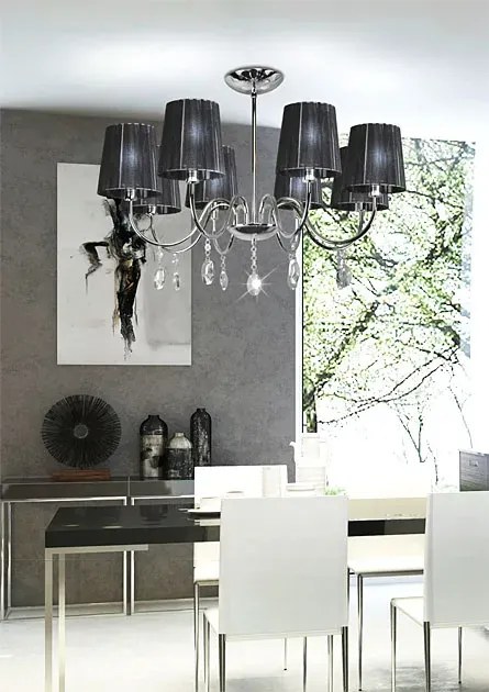 Czarna ośmioramienna lampa wisząca glamour - D262 T9-R62