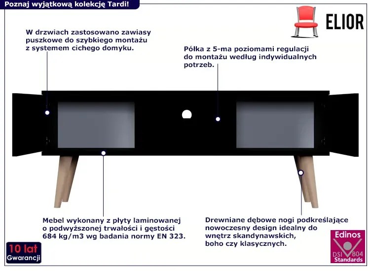 Czarna szafka RTV na nóżkach - Dubby 4X 120 cm