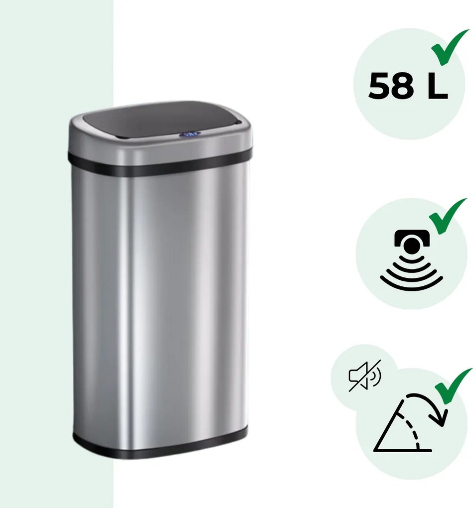 Kosz na śmieci DEUS z czujnikiem, 58 litrów, srebrna Jurhan