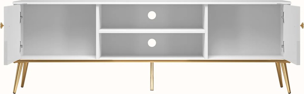 Szafka RTV 160 cm Goldin 06, biały połysk / złoty