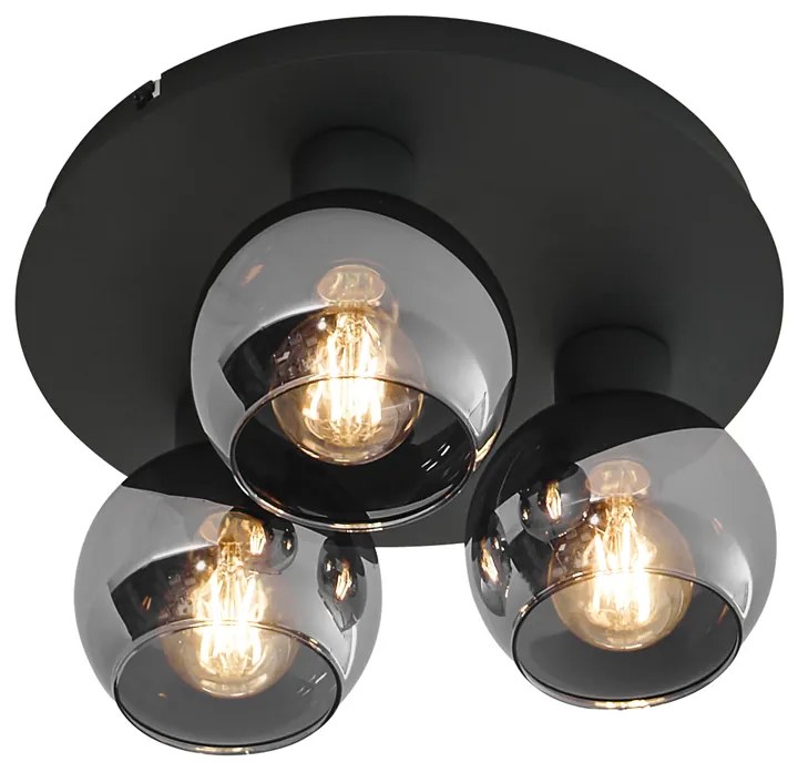 Lampa sufitowa art deco czarna z przydymionym szkłem 3-światła - Vidro ArtDeco Oswietlenie wewnetrzne