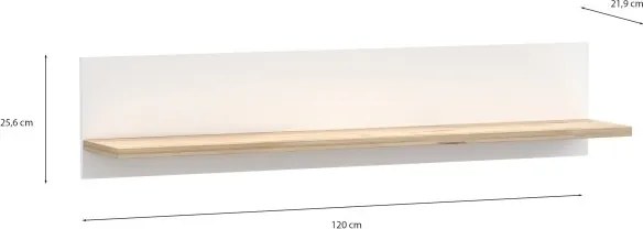 Prosta półka ścienna 120 cm Vankka 03, kolor dąb/biały