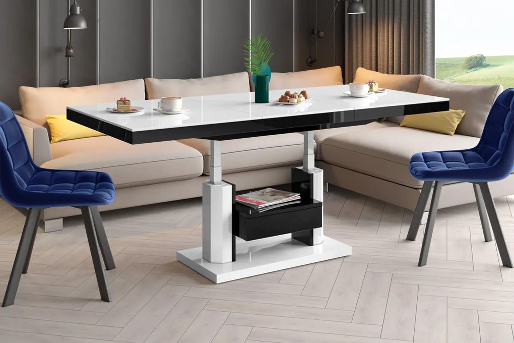 Ławostół podnoszony i rozkładany z półką i szufladą Quadro Max Hubertus połysk