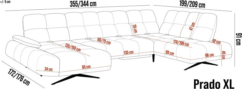 Nowoczesny Narożnik PRADO XL lewostronny regulowane siedzisko i podłokietnik CURIO 99 WERSAL