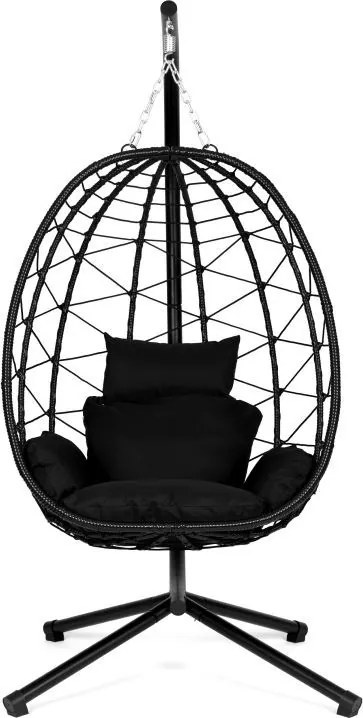 Fotel ogrodowy kokon wiszący Florino, ze stelażem, technorattan czarny