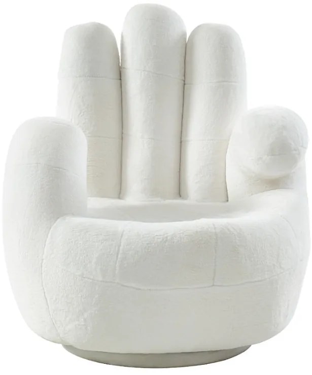 Fotel obrotowy w kształcie dłoni CATCHY ze sztucznego futerka - Biały