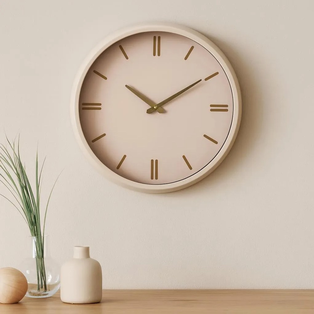 Zegar ścienny EPOCH w kolorze kremowym z metalowym akcentem, 38 cm