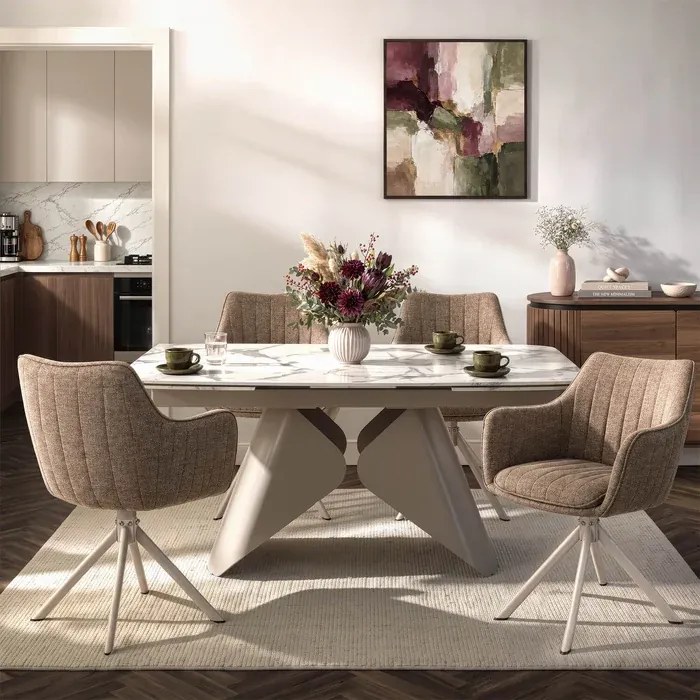 Zestaw Stół Rozkładany VERONA 160-240 cm Biały Marmur/Kaszmir i 4 Krzesła ASPEN 2 Beżowe
