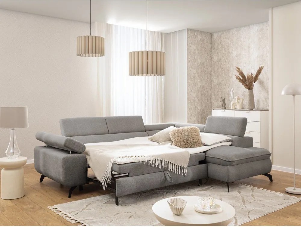 Jasnoszary narożnik z tkaniny szenilowej (prawostronny/w kształcie litery L) Marbeya – Ropez