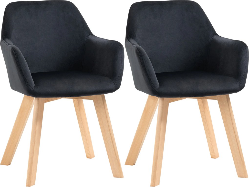 HOMCOM Krzesła Jadalniane Zestaw 2 Nowoczesny Design Aksamit Drewno Kauczukowe 54x57x80 cm Czarne | Aosom PL